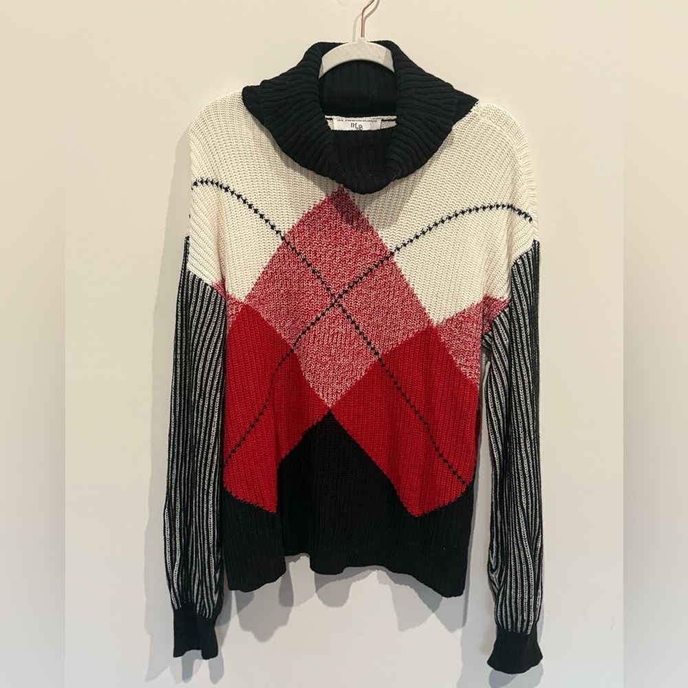 Stylish Women's Argyle Sweater - Red, Black, White. MB/Tribal Brand. Size Large
